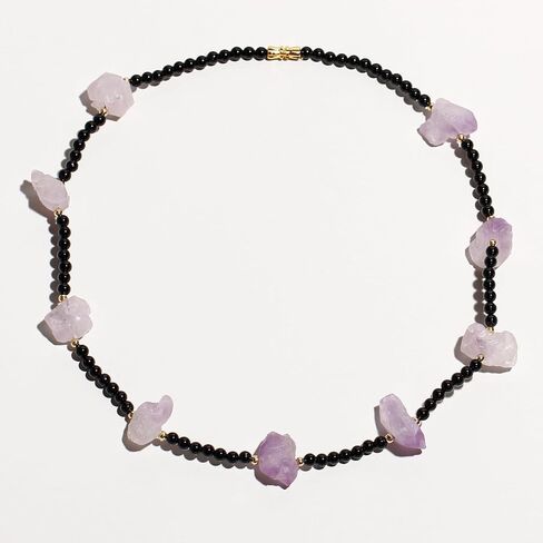 قلادة من الكريستال الجمشت الخام من Lightock للنساء من حجر السج الأسود قلادات مطرزة ببلورات شفاء وأحجار كريمة 18 بوصة in Kuwait