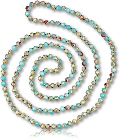 MGR MY GEMS ROCK! 6-8 مم مطرز يدويًا ومصقول بحجر أصلي متعدد الطبقات طويل لا نهاية له شقرا مالا نمط قلادة للرجال أو النساء، بطول 60 بوصة. in Kuwait