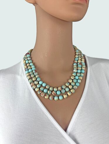MGR MY GEMS ROCK! 6-8 مم مطرز يدويًا ومصقول بحجر أصلي متعدد الطبقات طويل لا نهاية له شقرا مالا نمط قلادة للرجال أو النساء، بطول 60 بوصة. in Kuwait