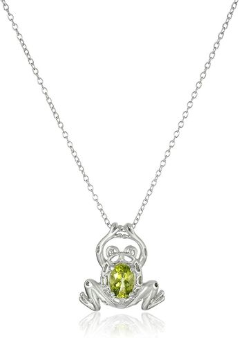 Amazon Essentials womens Sterling Silver Genuine Peridot Frog Pendant Necklace, 18" in Saudi Arabia