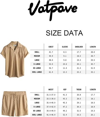 VATPAVE أطقم هاواي قصيرة للرجال كاجوال بأكمام قصيرة وأزرار للأسفل للشاطئ، قمصان صيفية مكونة من قطعتين in Kuwait