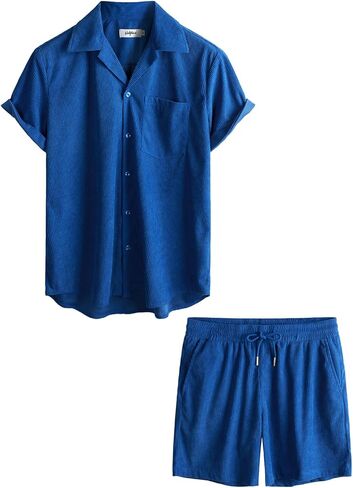 VATPAVE أطقم هاواي قصيرة للرجال كاجوال بأكمام قصيرة وأزرار للأسفل للشاطئ، قمصان صيفية مكونة من قطعتين in Kuwait