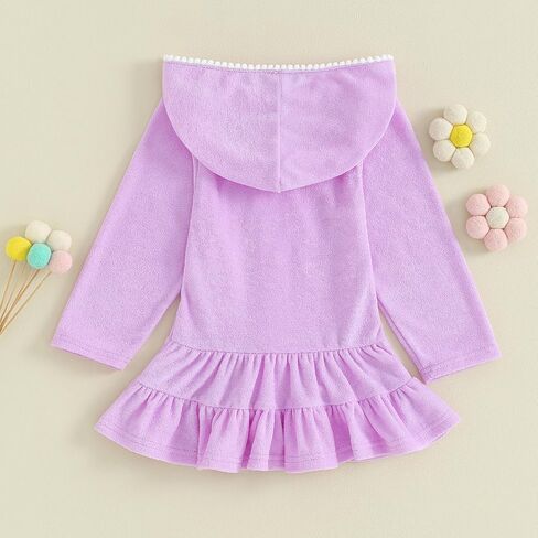 Girls Swim Cover Up Kid Hooded Zip-Up Terry Swimsuit Coverup Towel Bathing Suit Bathrobe Pool Swim Beach Robe Dress (Z Purple, 3-4 Years) in Saudi Arabia