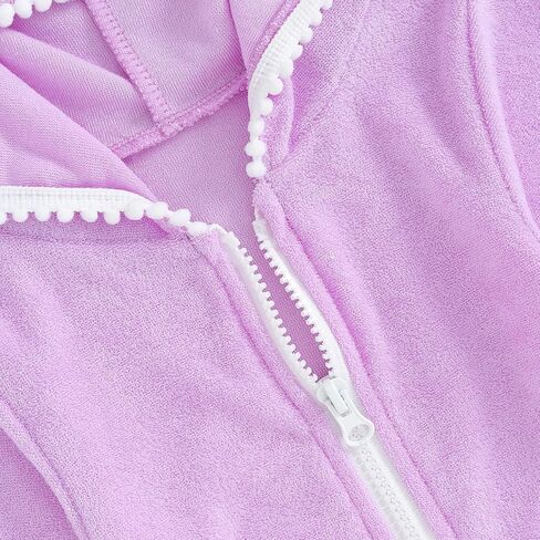 Girls Swim Cover Up Kid Hooded Zip-Up Terry Swimsuit Coverup Towel Bathing Suit Bathrobe Pool Swim Beach Robe Dress (Z Purple, 3-4 Years) in Saudi Arabia