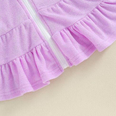 Girls Swim Cover Up Kid Hooded Zip-Up Terry Swimsuit Coverup Towel Bathing Suit Bathrobe Pool Swim Beach Robe Dress (Z Purple, 3-4 Years) in Saudi Arabia