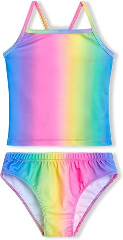 Swimsuit for Girls 7-8 Years Old Kids Two Piece Swimwear Tankini Sets Beach Surfing Water Sport Rainbow Swimwear in Saudi Arabia