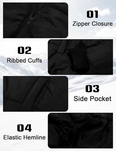 Yimoon Women's Winter Cropped Zip Up Padded Coats Warm Loose Band Collar Puffer Jacket(Black-S) in Saudi Arabia