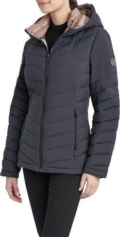 HFX Women's Short Stretch Quilted Jacket Front Zipper Hand Pockets Water Resistant 26" Coat in Kuwait