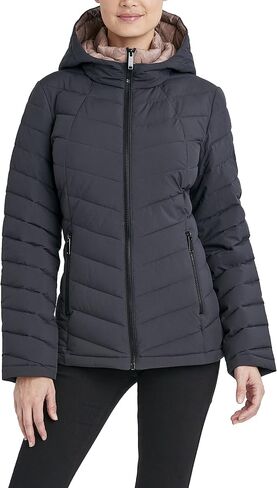 HFX Women's Short Stretch Quilted Jacket Front Zipper Hand Pockets Water Resistant 26" Coat in Kuwait