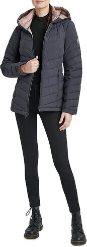 HFX Women's Short Stretch Quilted Jacket Front Zipper Hand Pockets Water Resistant 26" Coat in Kuwait