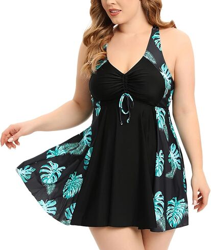 بدلة سباحة للسيدات مقاس كبير من CuteStreet مكونة من قطعتين تانكيني فستان سباحة برقبة على شكل حرف V مطبوع عليه زهور in Kuwait