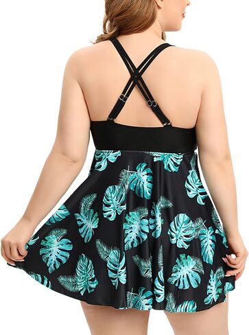 بدلة سباحة للسيدات مقاس كبير من CuteStreet مكونة من قطعتين تانكيني فستان سباحة برقبة على شكل حرف V مطبوع عليه زهور in Kuwait