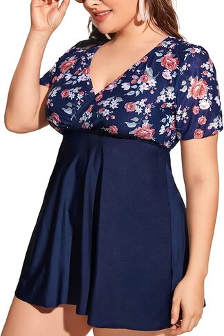 بدلة سباحة للسيدات بمقاس كبير من CuteStreet مكونة من قطعتين من ملابس السباحة المتدفقة بطباعة نباتية in Kuwait