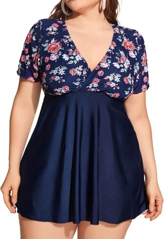 بدلة سباحة للسيدات بمقاس كبير من CuteStreet مكونة من قطعتين من ملابس السباحة المتدفقة بطباعة نباتية in Kuwait