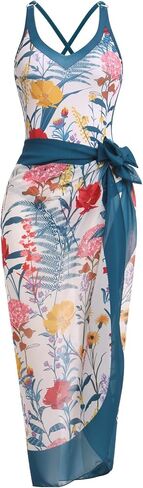 Women's One Piece Swimsuit with Beach Cover up Wrap Skirt Floral Tummy Control Tankini Set 2 Piece Swimsuit Outfits in Kuwait