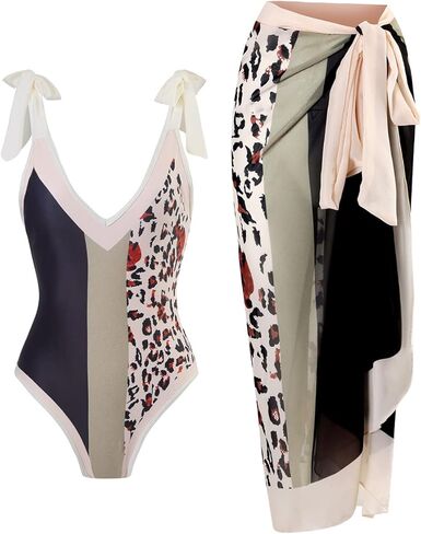 Women's One Piece Swimsuit with Beach Cover up Wrap Skirt Floral Tummy Control Tankini Set 2 Piece Swimsuit Outfits in Kuwait