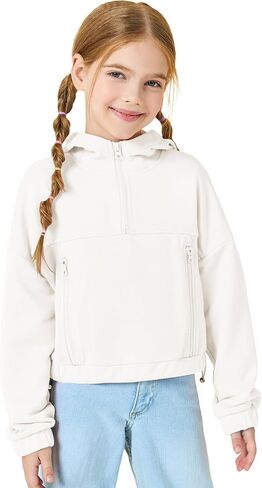 Girls Half Zip Up Hoodies Kids Fashion Loose Hooded Sweatshirts with Pockets 3-14 Years in Kuwait