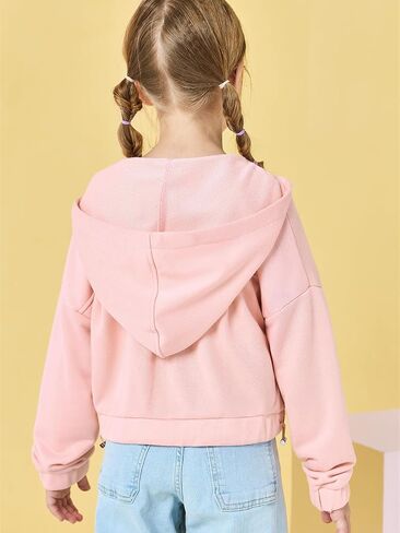 Girls Half Zip Up Hoodies Kids Fashion Loose Hooded Sweatshirts with Pockets 3-14 Years in Kuwait