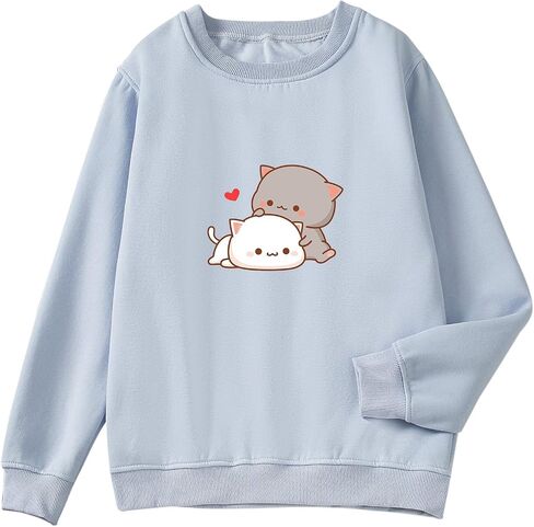 Cute Cat Graphic Hoodies Aesthetic Hooded Sweatshirts for Teen Girls Kawaii Cartoon Anime Lightweight Pullover Tops in Kuwait