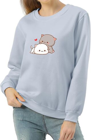 Cute Cat Graphic Hoodies Aesthetic Hooded Sweatshirts for Teen Girls Kawaii Cartoon Anime Lightweight Pullover Tops in Kuwait