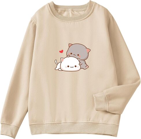 Cute Cat Graphic Hoodies Aesthetic Hooded Sweatshirts for Teen Girls Kawaii Cartoon Anime Lightweight Pullover Tops in Kuwait