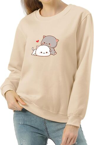 Cute Cat Graphic Hoodies Aesthetic Hooded Sweatshirts for Teen Girls Kawaii Cartoon Anime Lightweight Pullover Tops in Kuwait