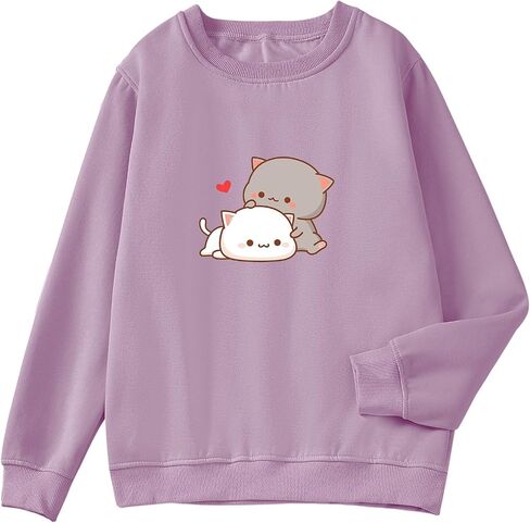 Cute Cat Graphic Hoodies Aesthetic Hooded Sweatshirts for Teen Girls Kawaii Cartoon Anime Lightweight Pullover Tops in Kuwait