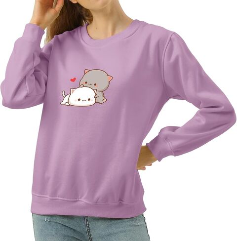 Cute Cat Graphic Hoodies Aesthetic Hooded Sweatshirts for Teen Girls Kawaii Cartoon Anime Lightweight Pullover Tops in Kuwait