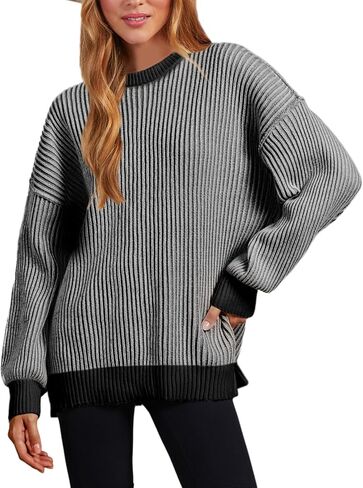 سترة Lvatr الشنيل للنساء لخريف 2023 بلوفر مخطط غير رسمي بأكمام طويلة وكتلة ملونة متماسكة in Kuwait