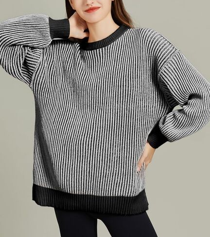 سترة Lvatr الشنيل للنساء لخريف 2023 بلوفر مخطط غير رسمي بأكمام طويلة وكتلة ملونة متماسكة in Kuwait