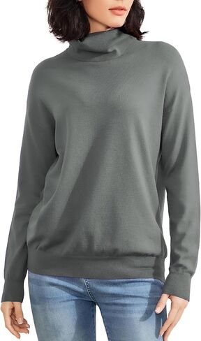 OPREXO Women's Turtleneck Sweater Long Sleeve Lightweight Pullover Knit Tops in Kuwait
