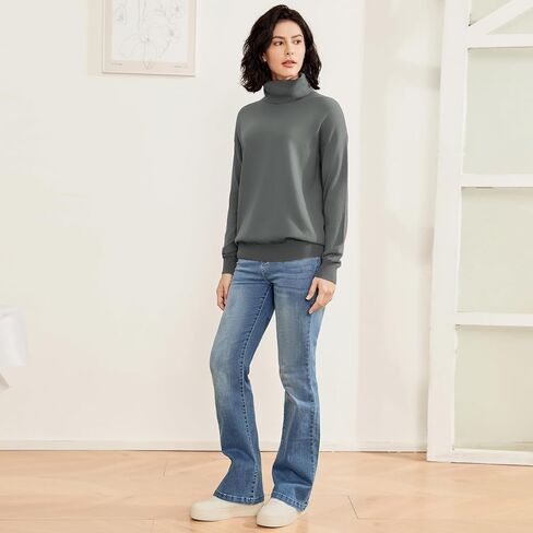 OPREXO Women's Turtleneck Sweater Long Sleeve Lightweight Pullover Knit Tops in Kuwait