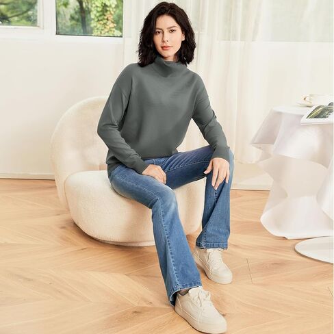 OPREXO Women's Turtleneck Sweater Long Sleeve Lightweight Pullover Knit Tops in Kuwait