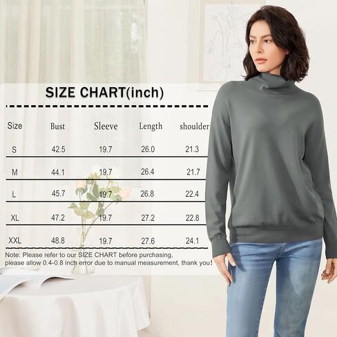 OPREXO Women's Turtleneck Sweater Long Sleeve Lightweight Pullover Knit Tops in Kuwait