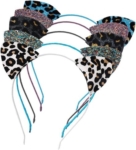 Lirila Double-Side Sparkly Glitter Sequin Ear Headbands 5 Pcs Kitty Leopard Print for Women and Girls Metal Hoop Shiny Hairbands for Festival Party Decorations and Cosplay Makeup in Kuwait