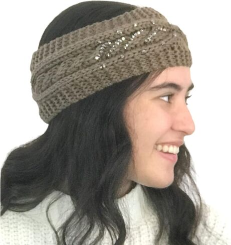 عصابة رأس نسائية محبوكة مكتنزة من Silver Fever®، غطاء للأذنين (أبيض مع كريستالات) in Kuwait