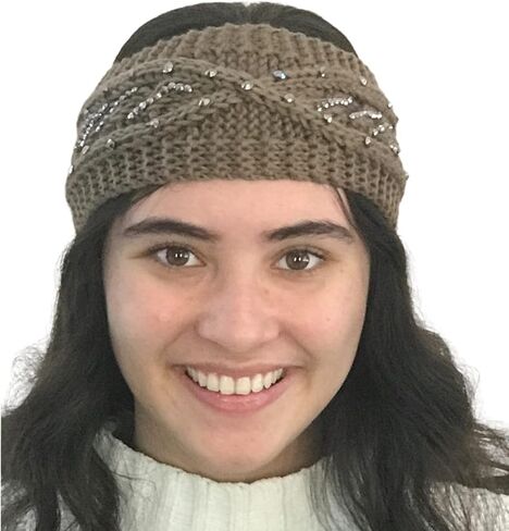 عصابة رأس نسائية محبوكة مكتنزة من Silver Fever®، غطاء للأذنين (أبيض مع كريستالات) in Kuwait