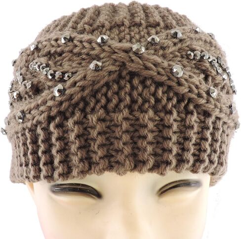 عصابة رأس نسائية محبوكة مكتنزة من Silver Fever®، غطاء للأذنين (أبيض مع كريستالات) in Kuwait