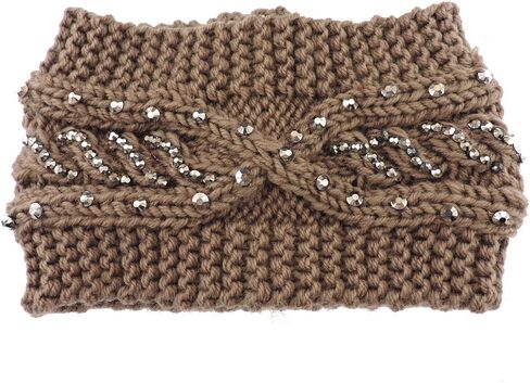 عصابة رأس نسائية محبوكة مكتنزة من Silver Fever®، غطاء للأذنين (أبيض مع كريستالات) in Kuwait