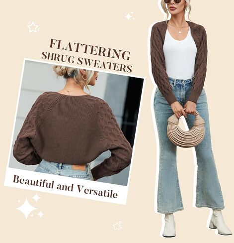 Famulily Women's Cropped Cardigan Shrugs Sweater Honeycomb Long Sleeve Open Front Knit Cardigan Bolero Shrug Outerwear in Kuwait