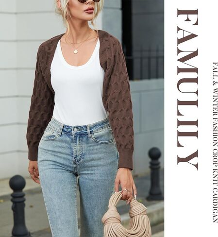 Famulily Women's Cropped Cardigan Shrugs Sweater Honeycomb Long Sleeve Open Front Knit Cardigan Bolero Shrug Outerwear in Kuwait