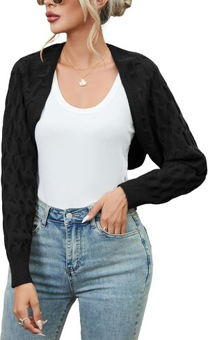 Famulily Women's Cropped Cardigan Shrugs Sweater Honeycomb Long Sleeve Open Front Knit Cardigan Bolero Shrug Outerwear in Kuwait