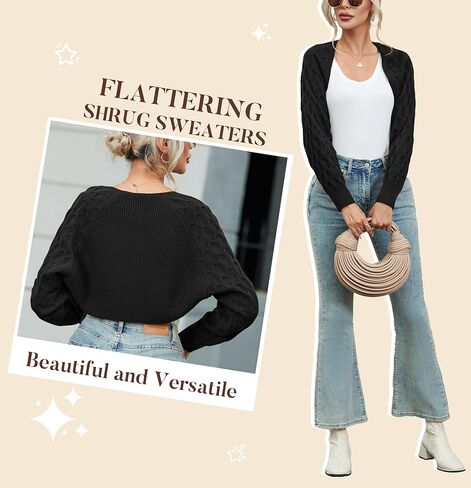 Famulily Women's Cropped Cardigan Shrugs Sweater Honeycomb Long Sleeve Open Front Knit Cardigan Bolero Shrug Outerwear in Kuwait