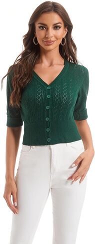 togputel Women's Cardigan Cropped V Neck Knit Sweaters Button Down Lightweight Shrugs Simple Tops for Women Girls in Saudi Arabia