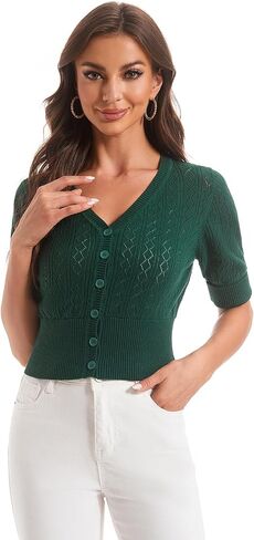 togputel Women's Cardigan Cropped V Neck Knit Sweaters Button Down Lightweight Shrugs Simple Tops for Women Girls in Saudi Arabia
