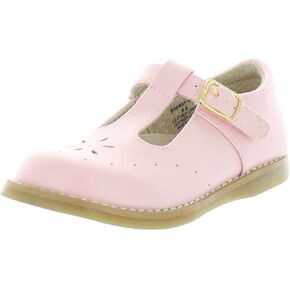 FOOTMATES Sherry Mary Jane Hook and Loop Leather T-Strap Shoes with Wide Toe Box and Custom-Fit Insoles, Non-Marking Outsoles - for Toddlers and Kids, Ages 1-8