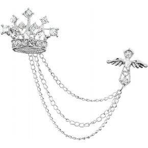 Brooch for Men Suit Crown Tassel Chain Brooch Pink Crystal Cross Crown Badge Vintage Corsage Lapel Pin Badge Coat Suit Collar Accessories Brooch