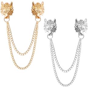 شوكسي دبوس بروش للرجال بتصميم راس ذئب بياقة طويلة مع نقش معدني وكريستال بدبوس طية صدر بتصميم فينتاج مرصع باحجار الراين، دبوس بروش للزفاف، ذهبي وفضي، مزيج، قطعتين, خليط معدني، كريستال, كريستال in Kuwait