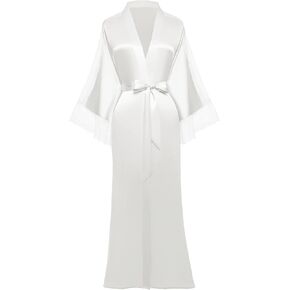 PRODESIGN Satin Kimono Lace Robe Long Silky Kimono Bathrobe with Lace Trim Sleepwear Wedding Bridesmaid Robe in Kuwait