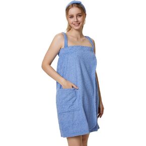 SIORO Womens Bath Towel Wrap Terry Cloth Spa Towel Robe with Straps Facial Headband Adjustable Closure Shower Towel S-XL